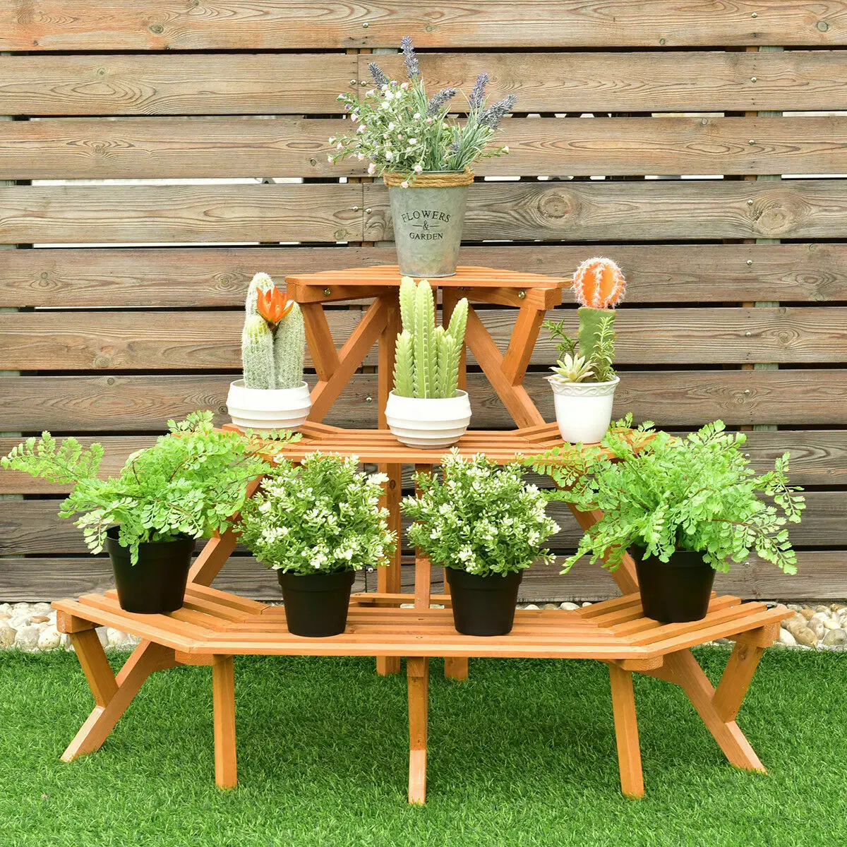 Our 3-tier beautiful small Chinese fire wood free standing flower rack is n...