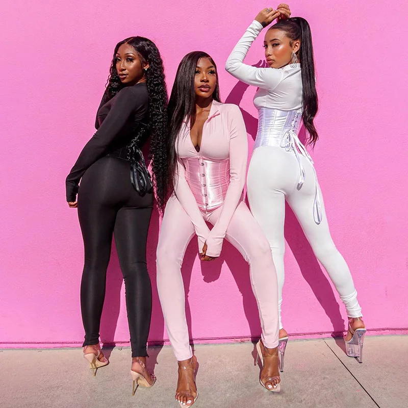 Female Solid Color Long Sleeve Jumpsuit With Corset Yoga Bodysuit Jumpsuit  2 Piece Sets Outfits Gym Workout Jumpsuit Corsets - Buy Long Sleeve Jumpsuit  Product on 