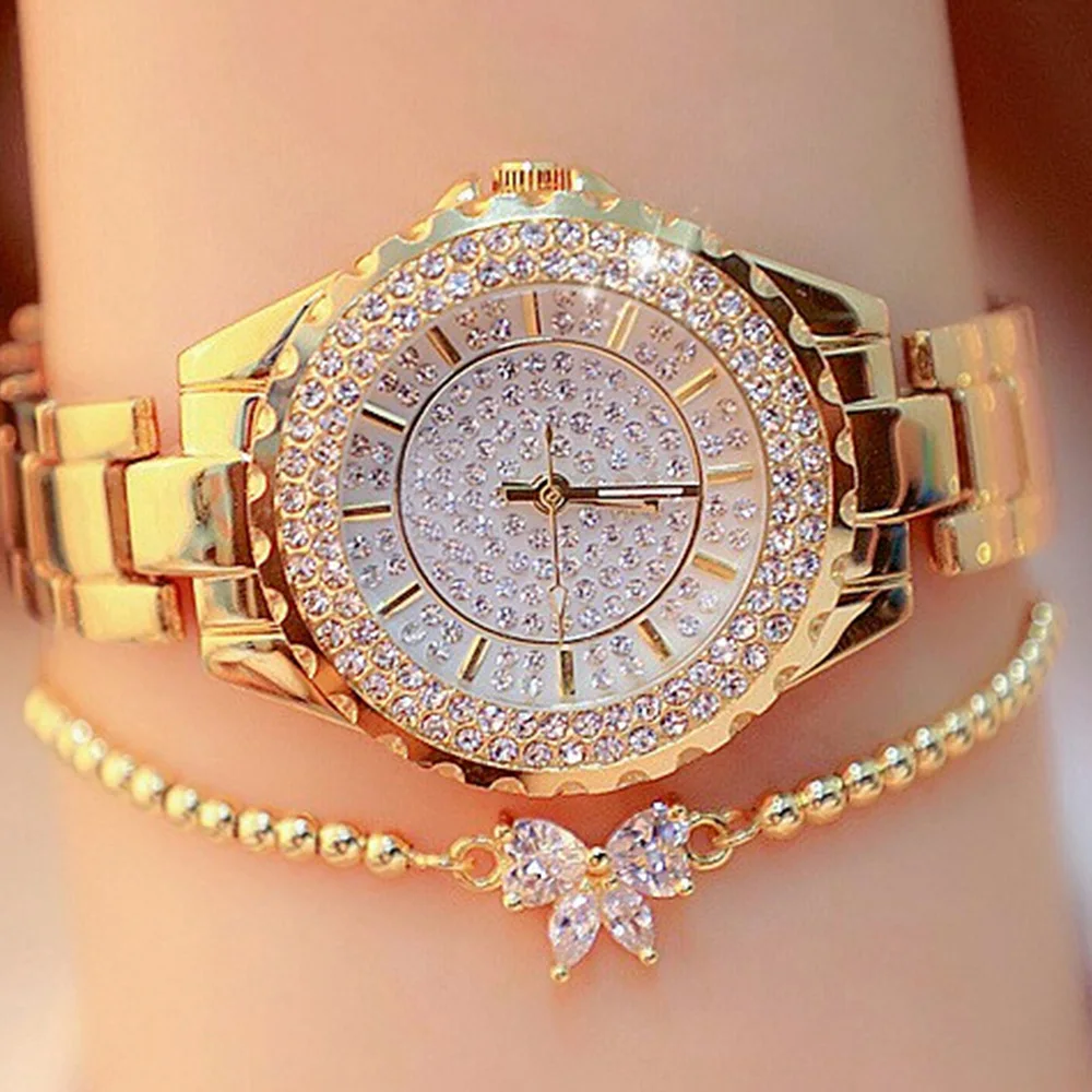 New Alloy Band Wristwatch Gift Set Girls Luxury Diamond Quartz Watches 2022