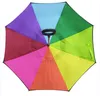 pongee rainbow C handle reverse double layers umbrella