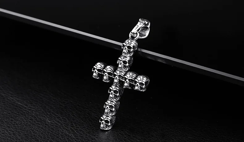 product-Cross with delicate engraved skull bead necklace single strand-BEYALY-img