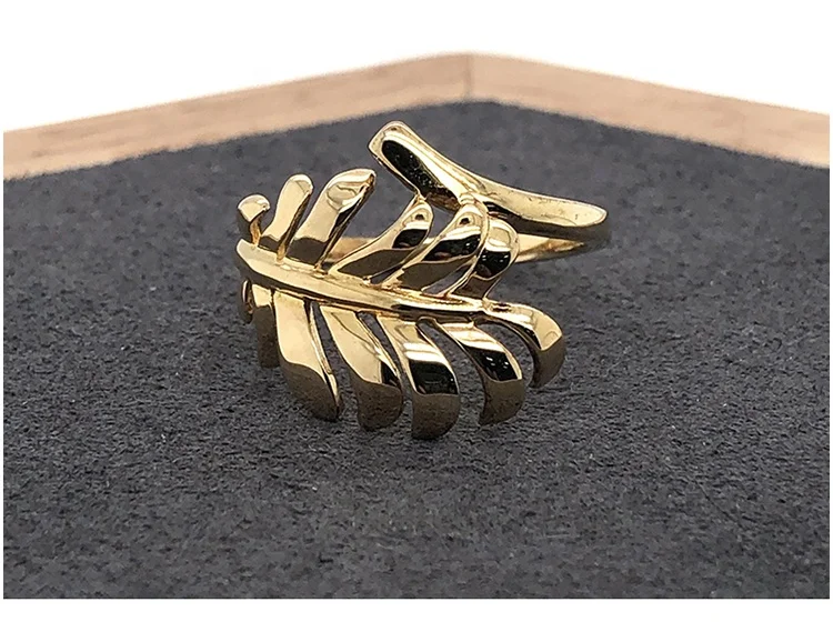 Gold Plated Shiny Leaf Wholesale Silver Ring Without Stone