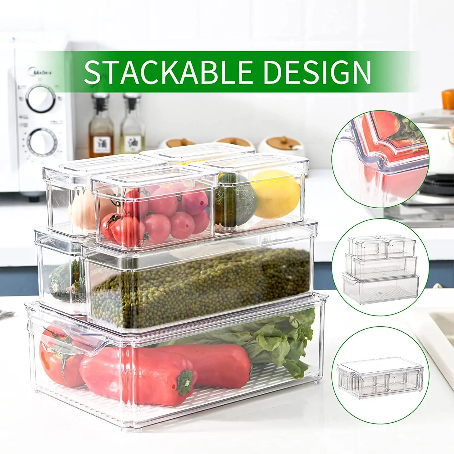 Refrigerator Organizer Bins With Lid Stackable Fridge Storage