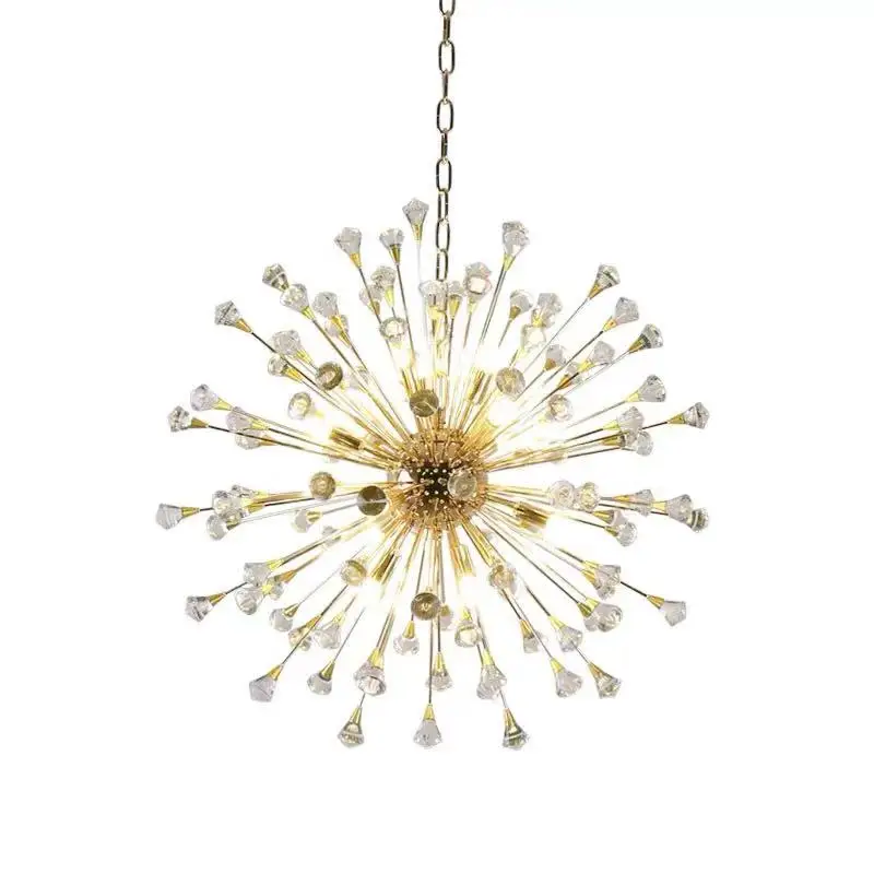 Mid Century Modern crystal and chrome sputnik style 12 light crystal chandelier