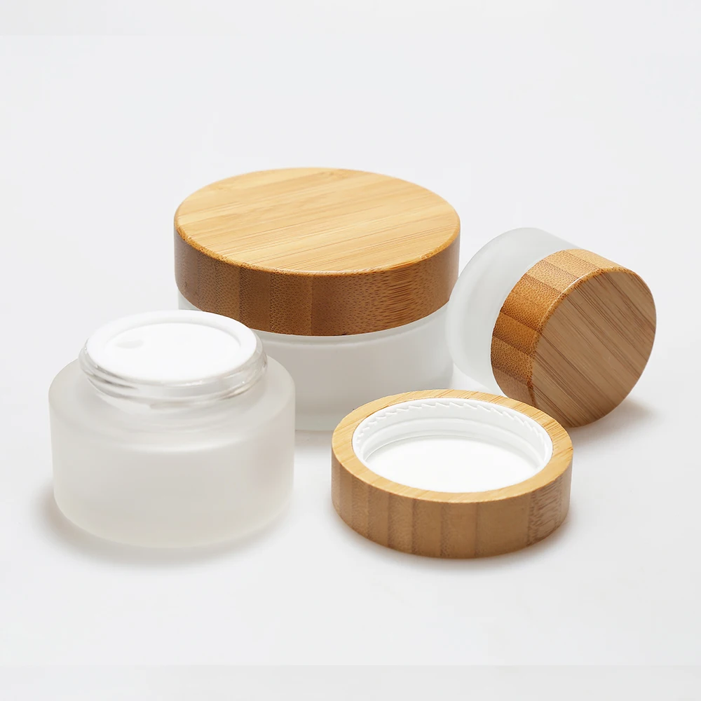 Lanjing Clear Frosted Glass Jar With Bamboo Lid Bamboo Glass Jar Bamboo