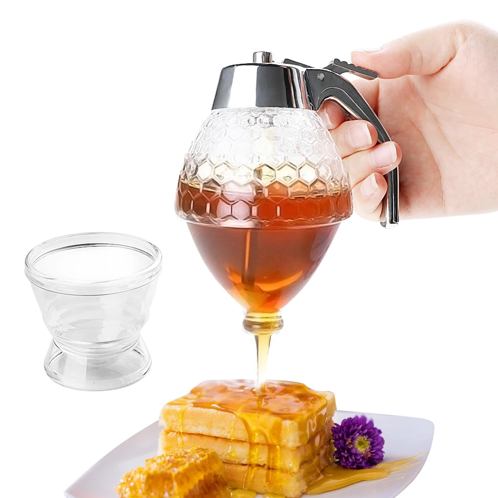 Squeeze Bottle Juice Dispenser Syrup Cup Honey Jar Container Bee Drip Kettle Storage Pot Stand Holder