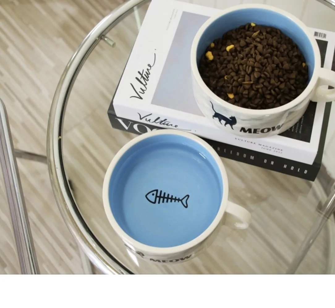 New Design Ceramic Large Diameter Anti-Knock Fashion Eco Friendly Cat Rice Bowl Pet Dog Ceramic Food Water Food Bowl With Handle