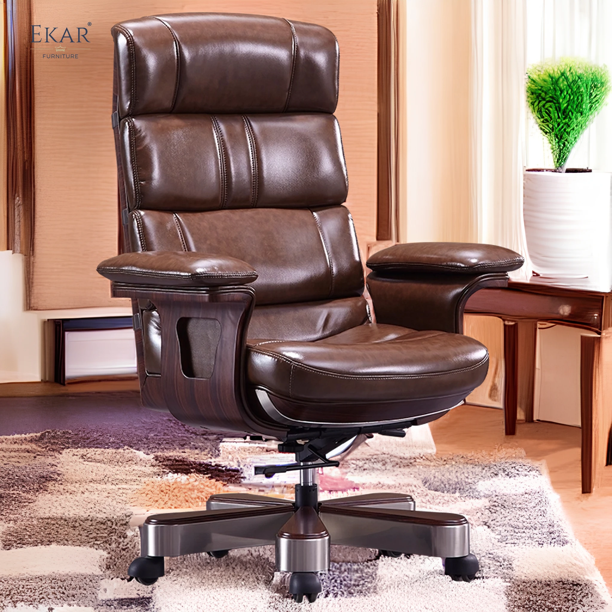 High quality high back luxury comfortable genuine leather office chair boss manager chair leather reclining boss office chair supplier