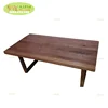 Simple design solid wood black walnut dining table metal legs/ face grain solid stave walnut table top
