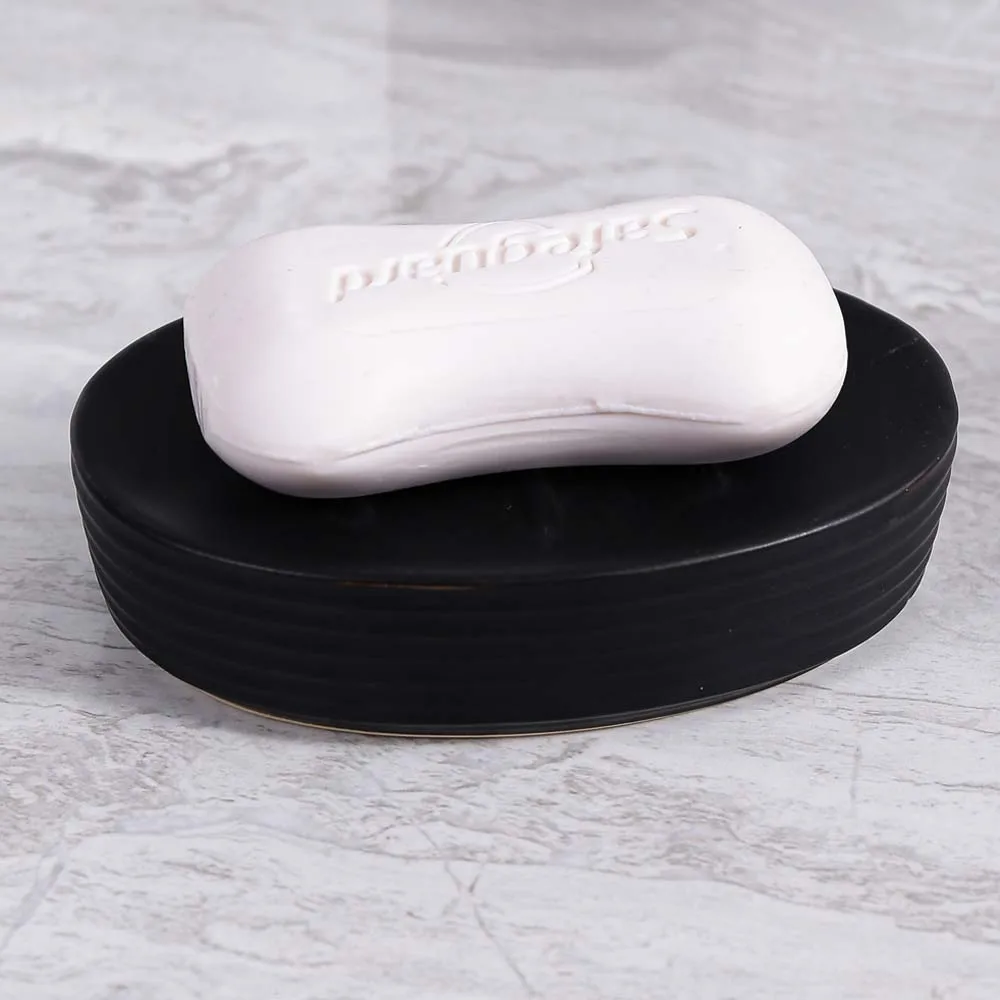 Matte Black Bathroom Accessories Set Ceramic 5 Piece Soap Dispenser