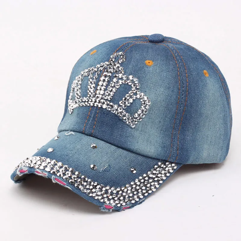 Bling Cap - Distressed Denim Baseball Hat with Rhinestones display picture 1