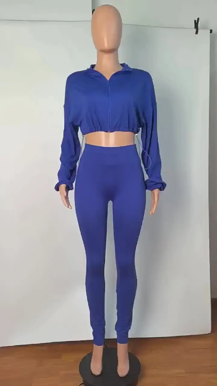 Fashion Custom Women's Two Piece Pants Set Fitness Training Wear Joggers  Tracksuits Zipper Crop Top Conjuntos Para Mujeres