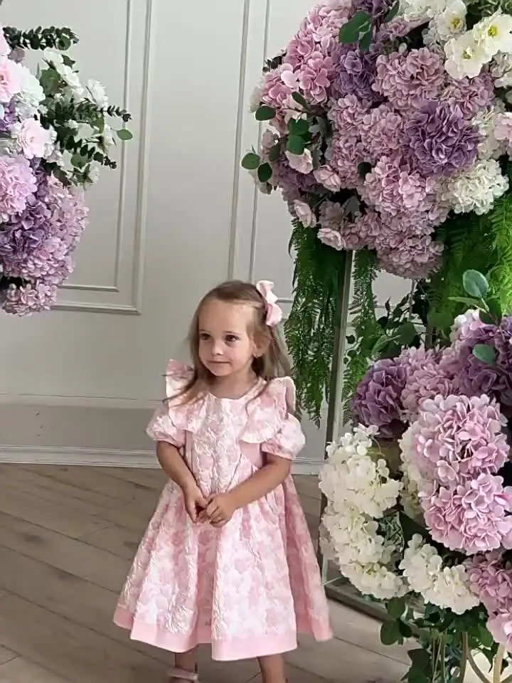Children's Formal Floral Satin Eco-friendly Knee-length Dress for  2-Year-Old Girls O-Neck Bow Decoration Summer Birthday Clothes