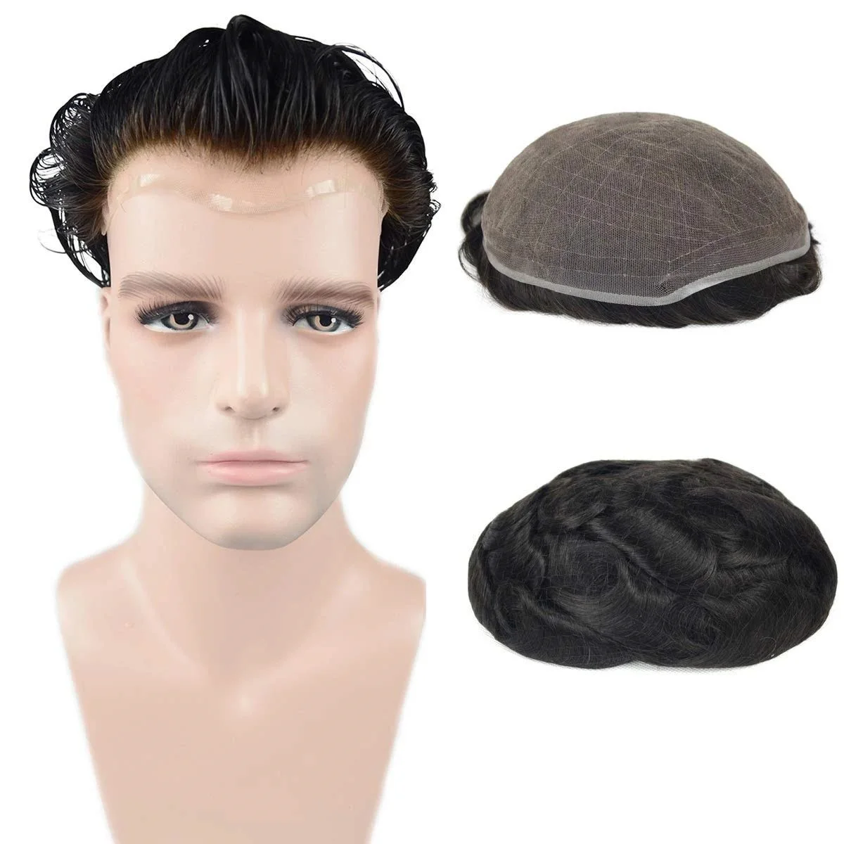 Full Frenchswiss Lace Base Breathable Human Hair Toupee Hairpiece Hair Replacement System For 1616