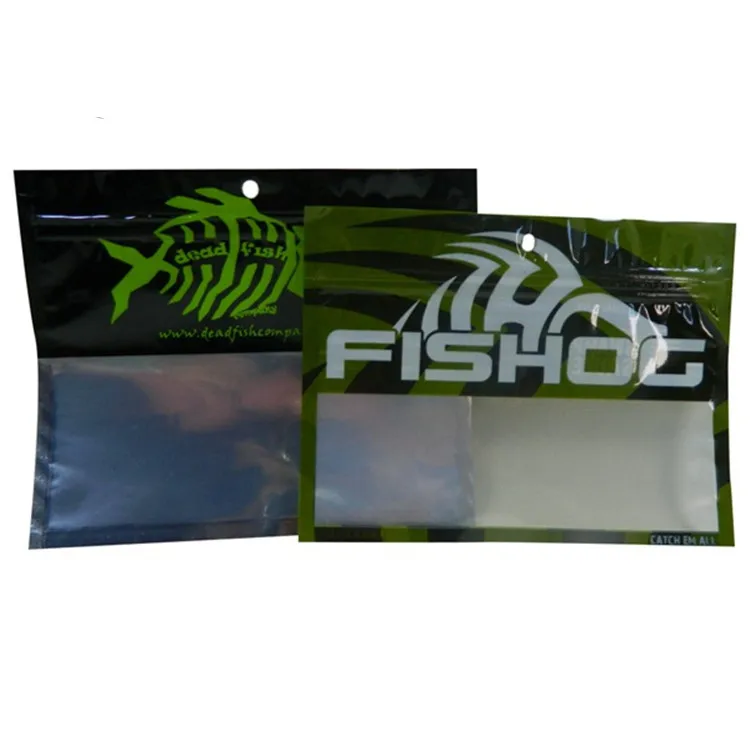 Cheap custom print mylar zip lock plastic fishing lure bag with clear window