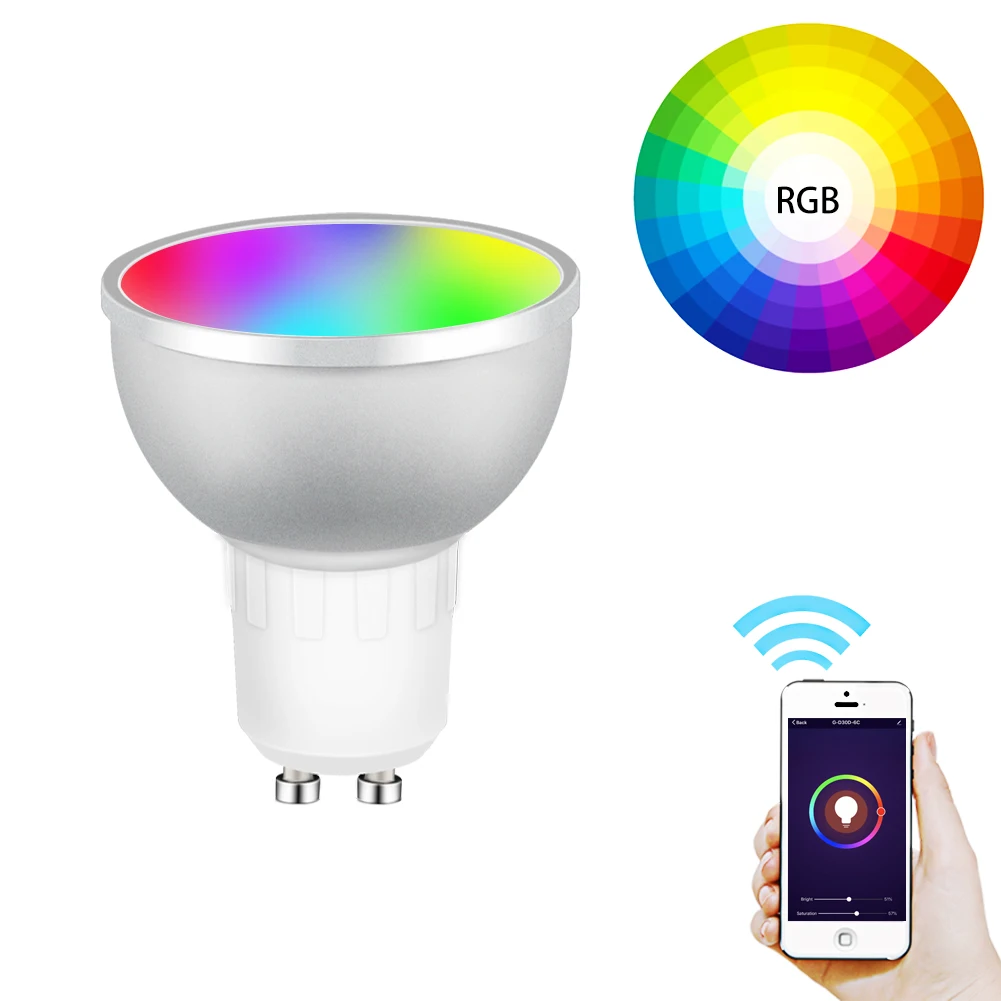 Smart WiFi LED Light Bulbs Compatible with Alexa and Google Home (No Hub Required) RGBCW Multi-Color 40W Equivalent 5W GU10 Bulb