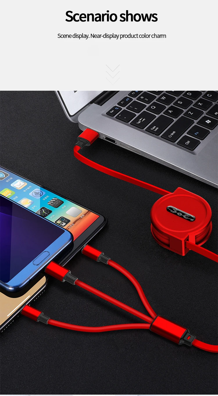 120cm 3 In 1 Usb Charge Cable For Iphone & Micro Usb & Usb C Cable
