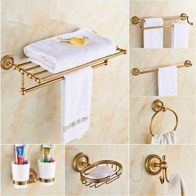 weare Home Antiguo oro color cobre latón Fácil cuarto de baño accesorios toallero pared fijar colgante 