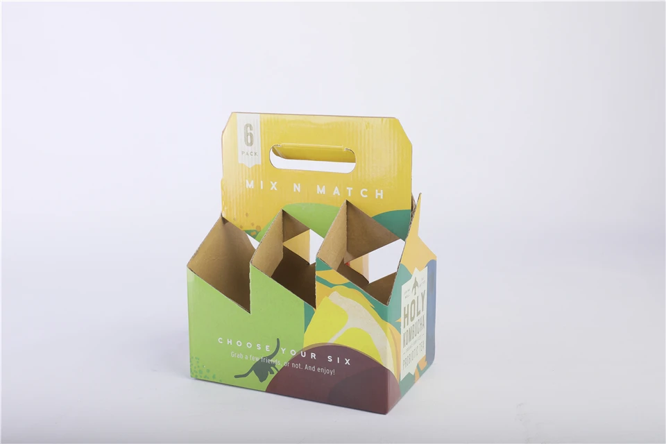 350gsm Kraft Paper 6 Pack Bottle Carrier Paper Cardboard Beer Wine Bottle Holder Carrier With