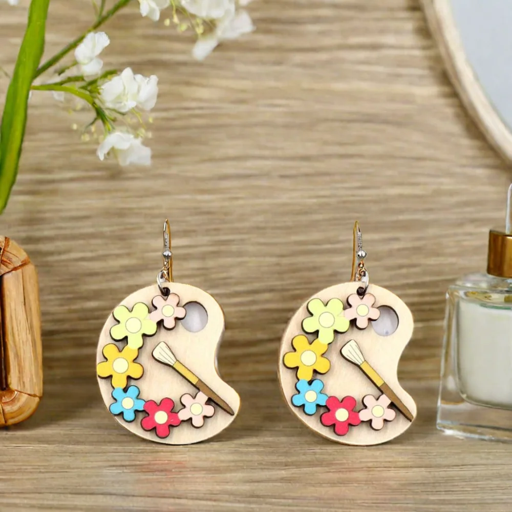 HYLER2468 Wooden Handmade Cute Drop Earrings Girl's Drawing Board Design Teacher's Day Wedding Party Engagement Acrylic Jewelry supplier