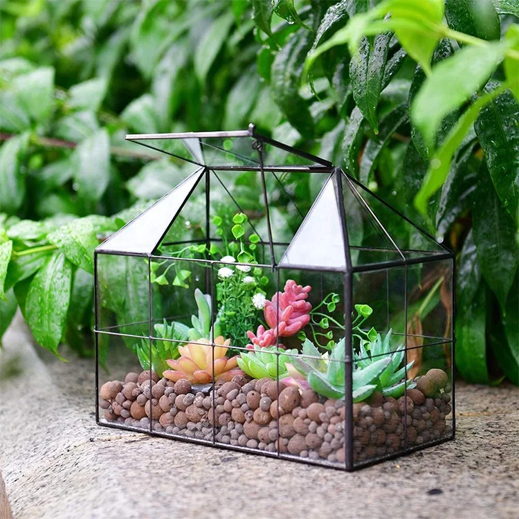 Glass Terrarium House Planter Glass Greenhouse Terrarium With Lid And Tray Glass Reptile