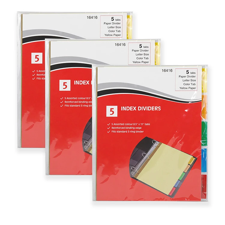 3hole Paper Binder Divider With Plastic Tabs 1/5 Cut Paper Index