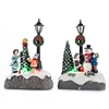 Led Light Christmas Doll Figurine Tiny Decors Village Houses Resin Set of 2