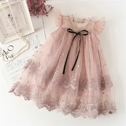 Baby Girl Floral Mesh Princess Dress Children Hollow Out Wedding Christening Gown Dress For Kids Party Wear Vestidos Y12596