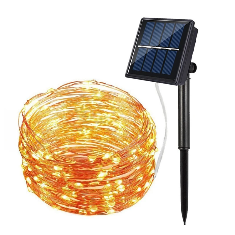 Garden Holiday Wedding Decoration Metal Display Wire Fairy Outdoor Street Copper Christmas LED Solar String Light