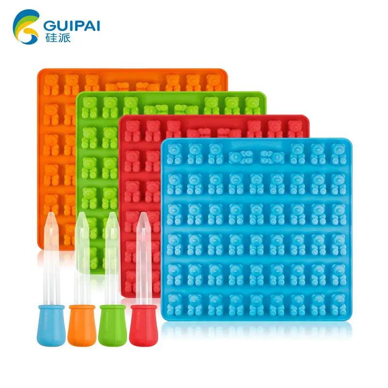 Silicone Candy Mold Colorful Gummy Bear Mold With 4 Dropper For Diy