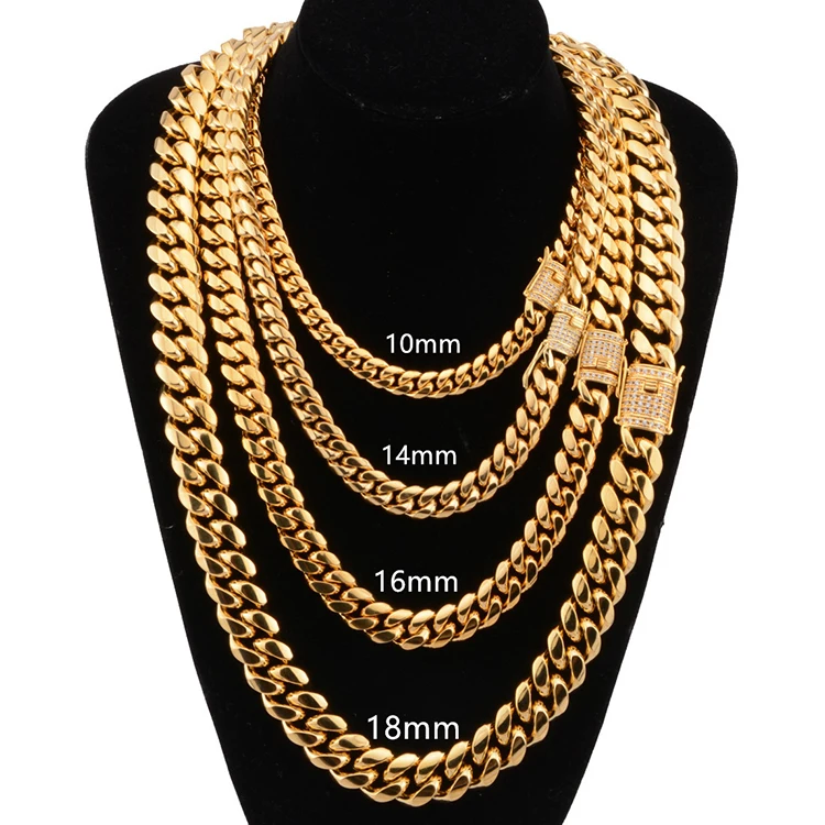 G1477 Wholesale Punk Hip Hop Mens Stainless Steel CZ Clasp 18K
