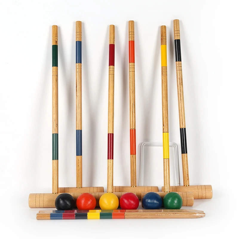 Classic 6 Player Deluxe Wood Croquet Game Kids Outdoor Playing Sports