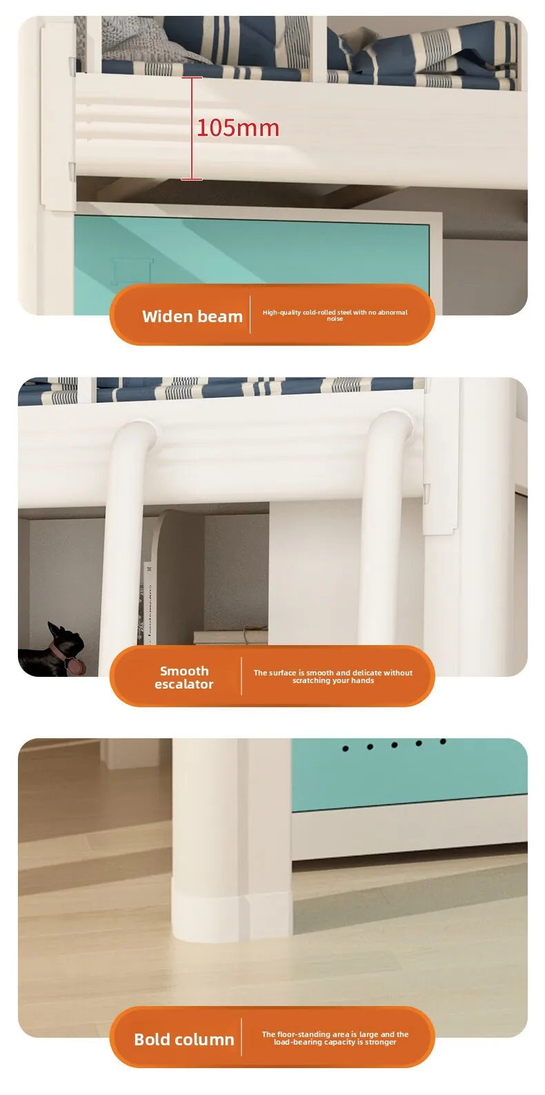 product modern metal bunk bed high low durable desk wardrobe for college students for dormitory apartment living room hotel bedroom-6