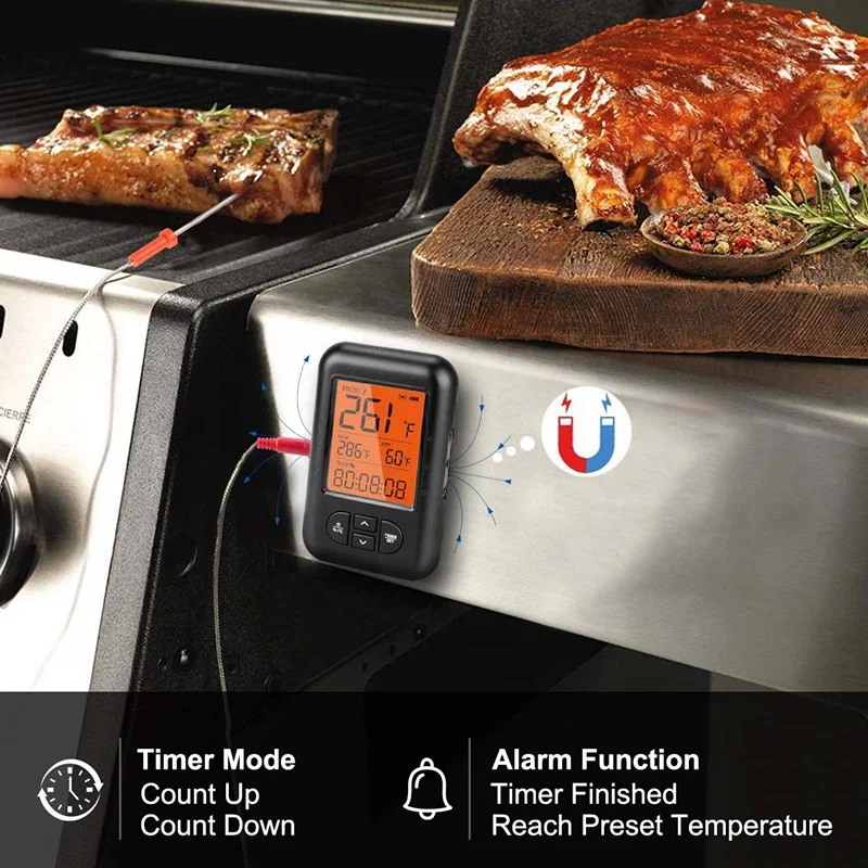 Wireless Meat Thermometer, Bluetooth Food Grill bbq Thermometer with 6 Temperature probe