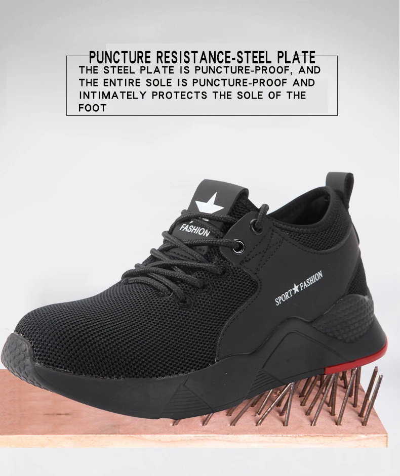 Men's Safety Shoes, Anti-Smash and Anti-Stab, Lightweight and Breathable Protective Shoes for Construction Site Work