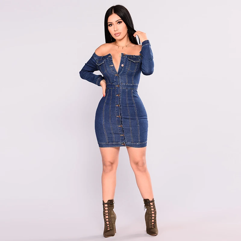 Factory In Stock Jeans Long Sleeve Shirt Denim Plus Size Off Shoulder ...