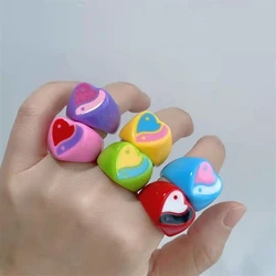 New Jewelry Accessories Fashion Girl Candy Color Resin Yin Yang Tai Chi Resin Acrylic Heart Ring