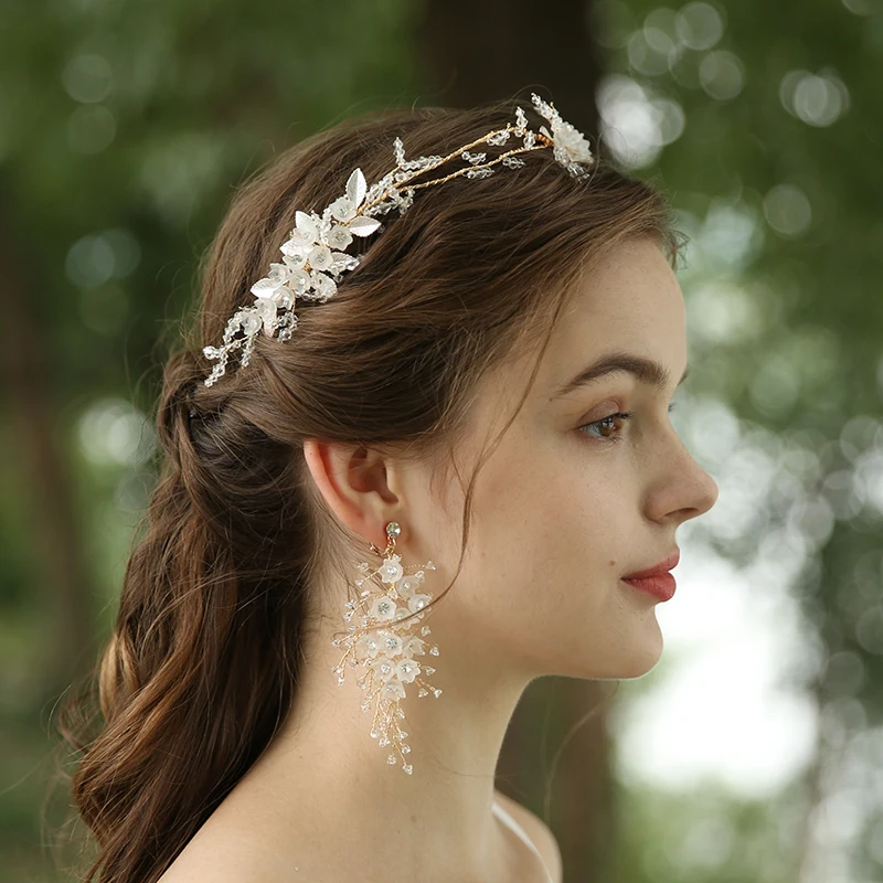 Bridal hair styles Wedding Crown for Bride Tiara Bridal pearl tiara Flower Headpiece Bridal flower headband EVON Bridal Crown