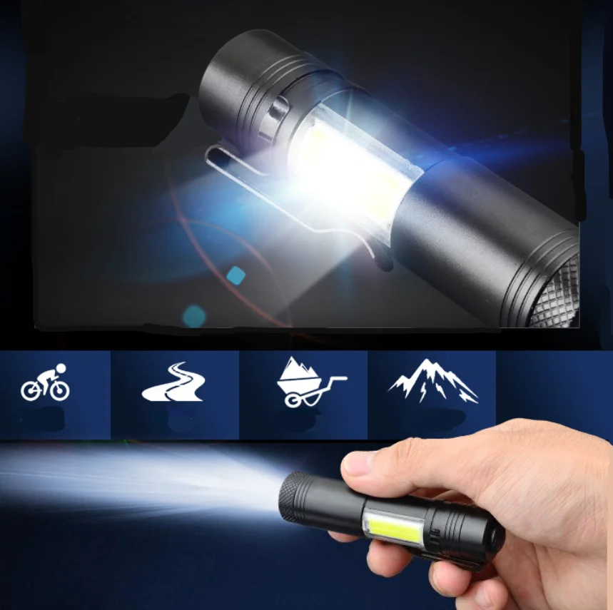 Wholesale Amazon High Power COB LED Portable AA 1.5V Super Bright Aluminum Alloy Mini Torch led Flashlight