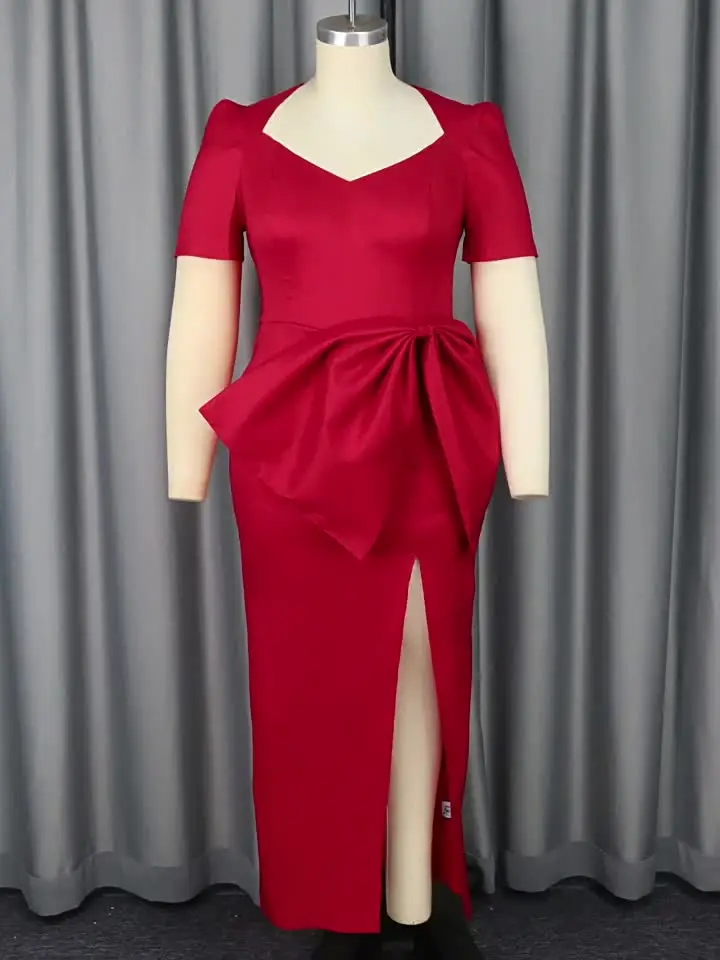 strapless open back dress Aviana Short Sleeve Gown  Red