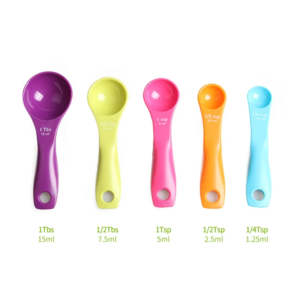 
New Design 5pc Colorful Plastic Measuring Spoons for Baking LFGB 