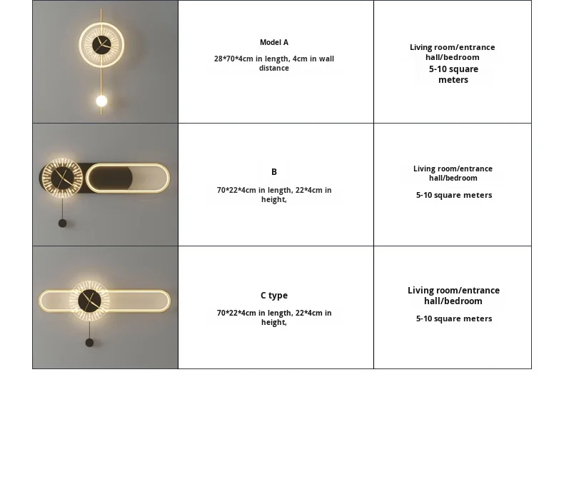 product design model clock bedroom bedside wall lamp living room backdrop led wall light match black and gold iron 220v 90 modern round-8