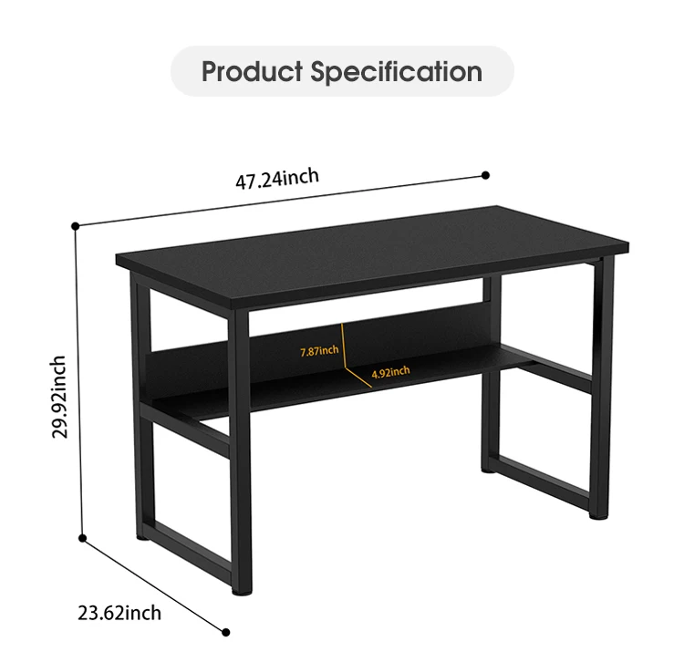 Simple High Quality Studio Furniture Iron Walnut Computer Table Office