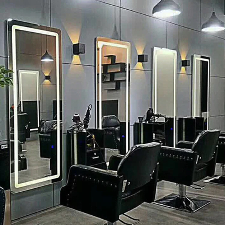 Rectangle 4 sided led salon mirror station led beauty hair salon wall mounted mirrors for sale