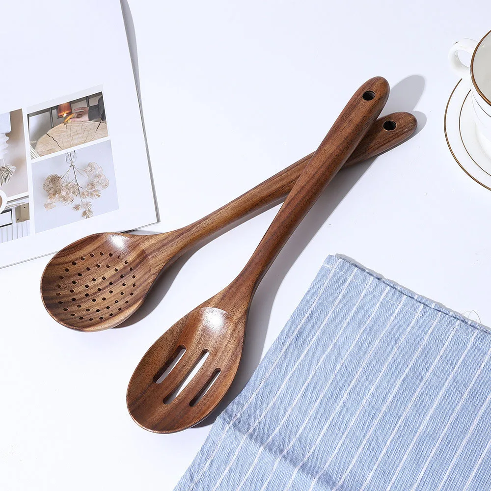 product customized logo wholesale home kitchen utensils set wooden teak wood scraper and spatula cooking tools-4