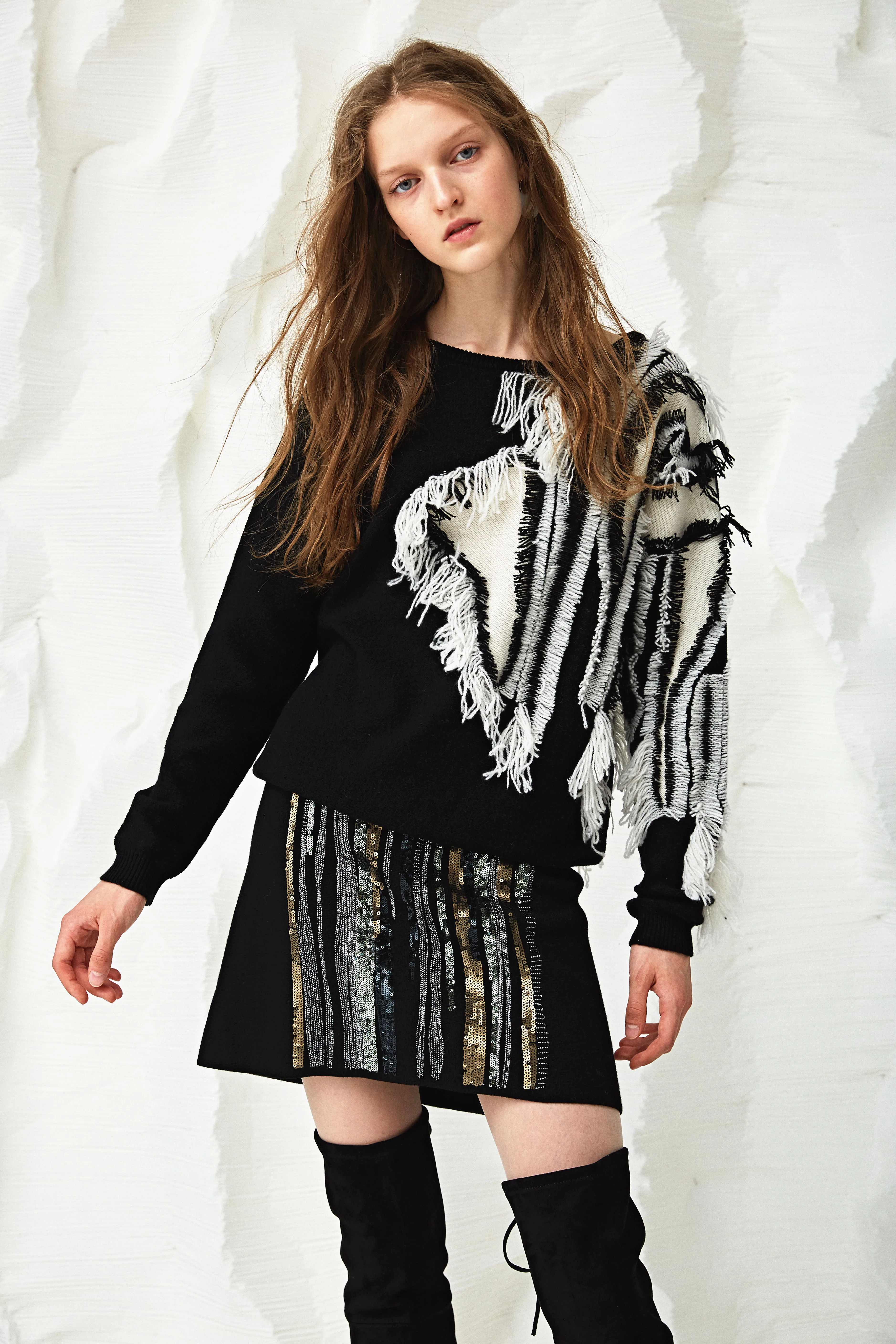 girl heavy acrylic wool trench jacquard knitted wi