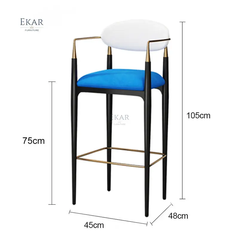 Ekar Furniture Wholesale Luxury Cafe Gold Gilt Metal orange Fabric High Standing Bar Stool Chairs factory