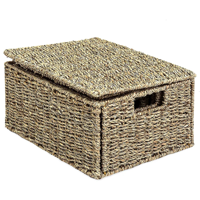 Set Of 4 Seagrass Storage Baskets With Lids And Insert Handles Ideal
