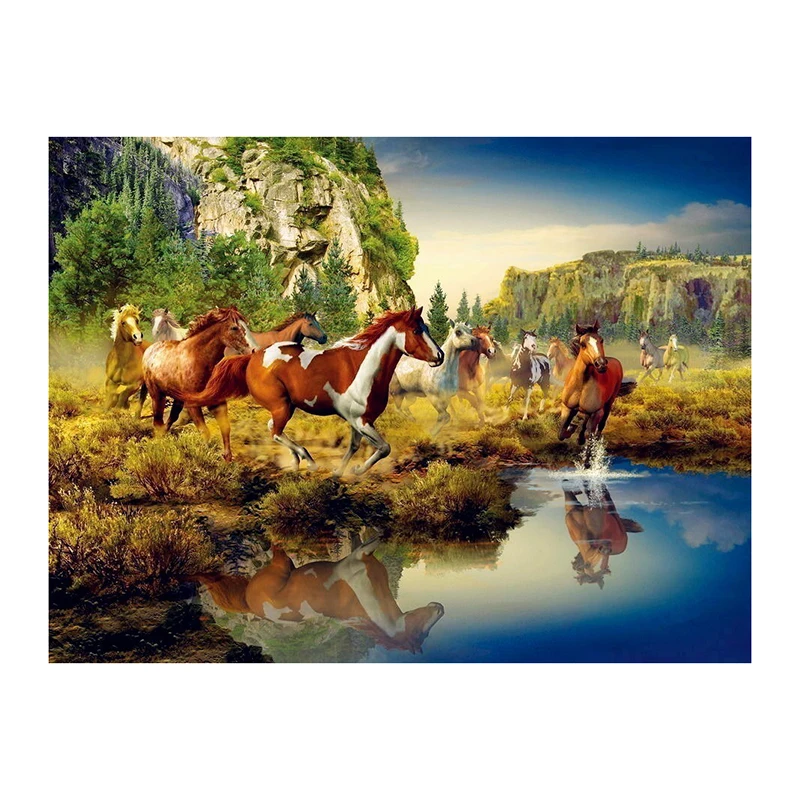 Full Square Round Drill Horse Group wall Artwork animal paint by numbers canvas 5D Diy diamond embroidery painting