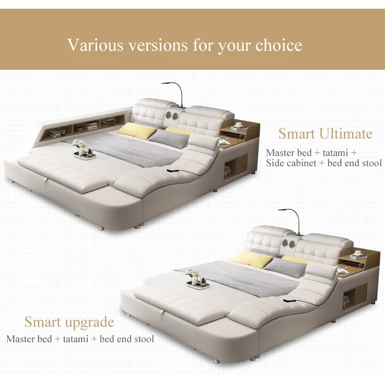 Modern Smart Leather Bed King Size Multifunctional Double Beds Bedroom